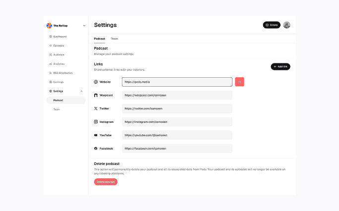 ADDING SOCIAL LINKS FOR PODCASTS