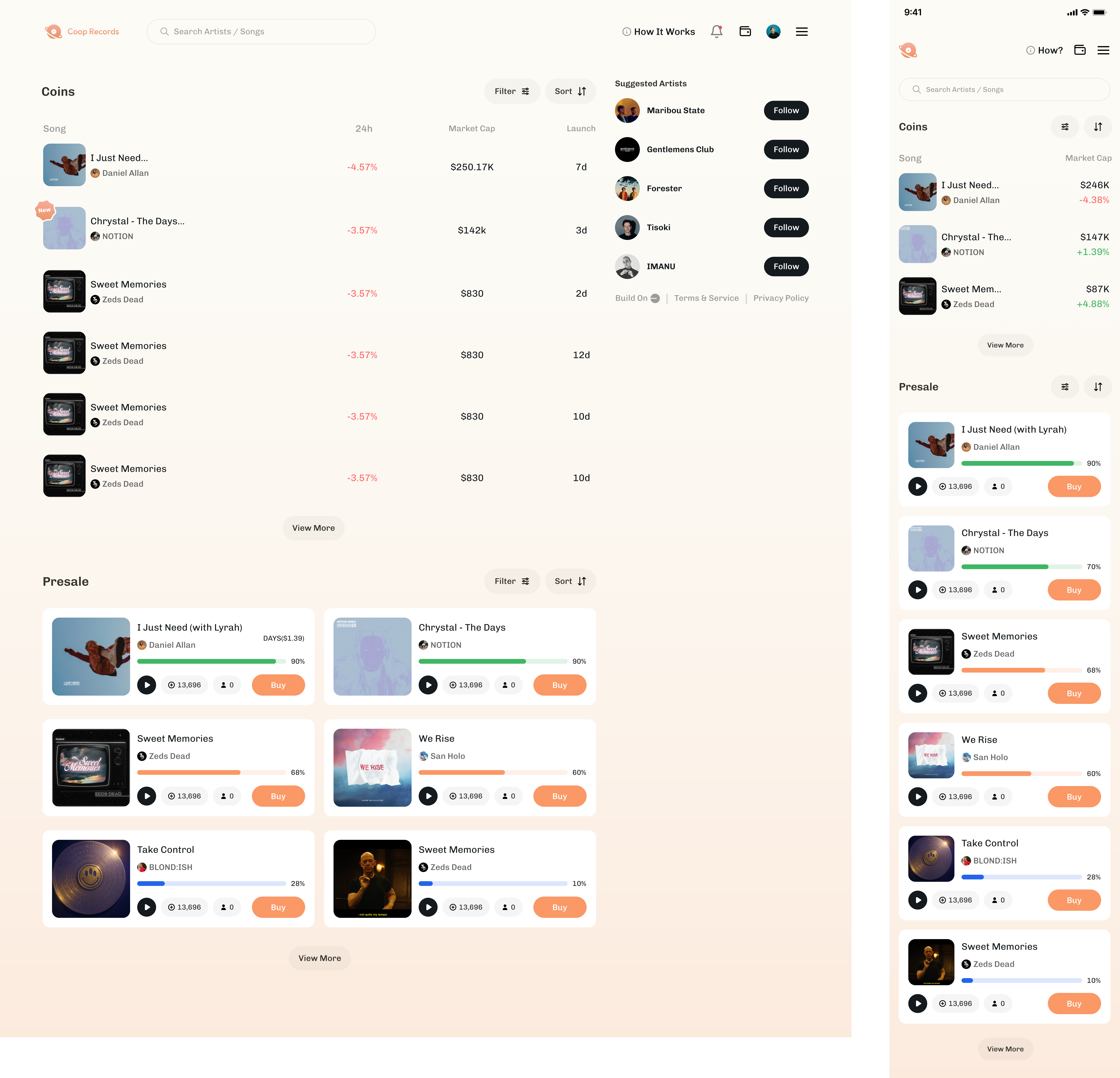 PRESALE COMPONENT DESIGN FOR THE COOP RECORDS WEBSITE