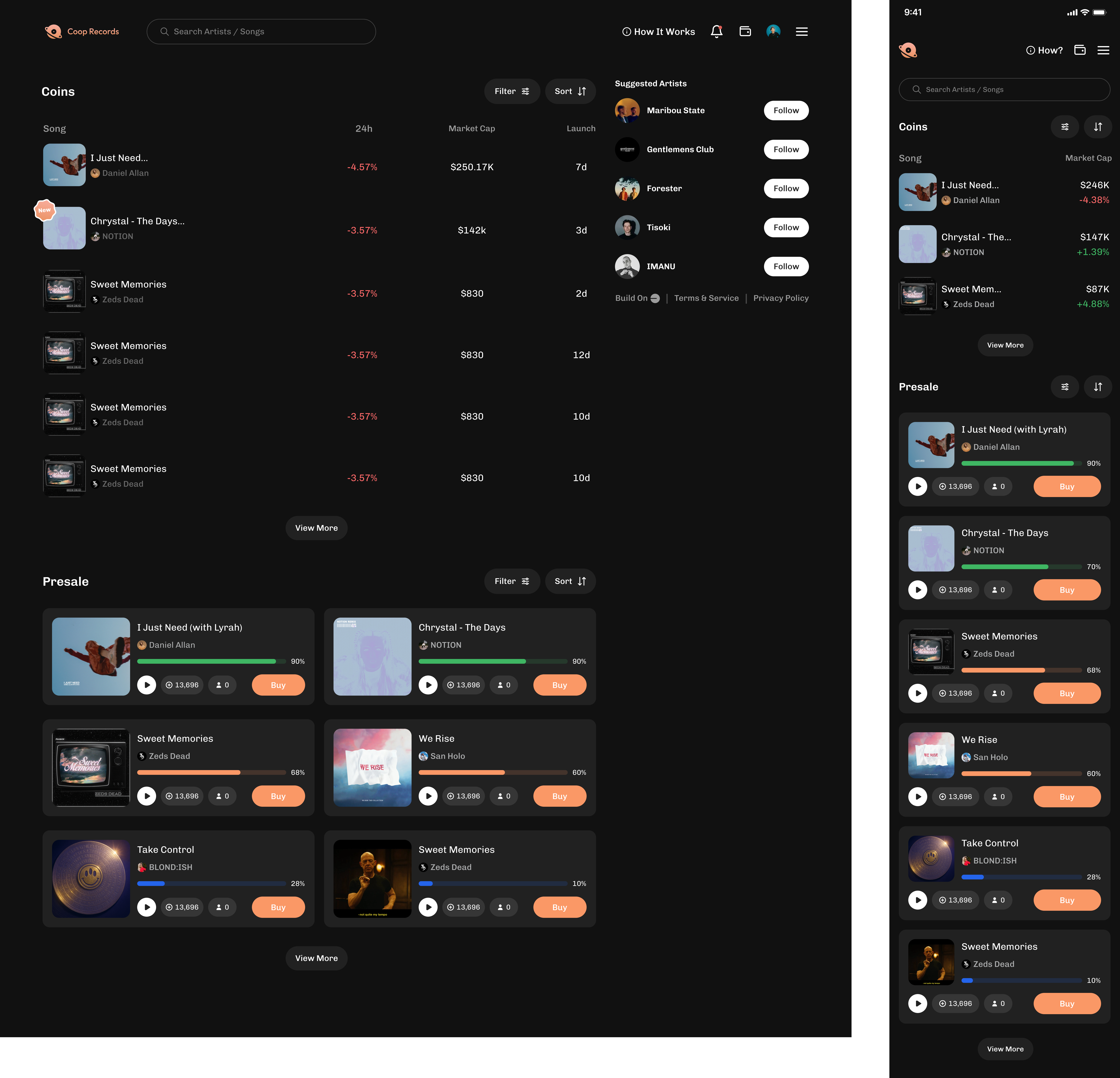 DARK THEME DESIGN FOR COOP RECORDS WEBSITE