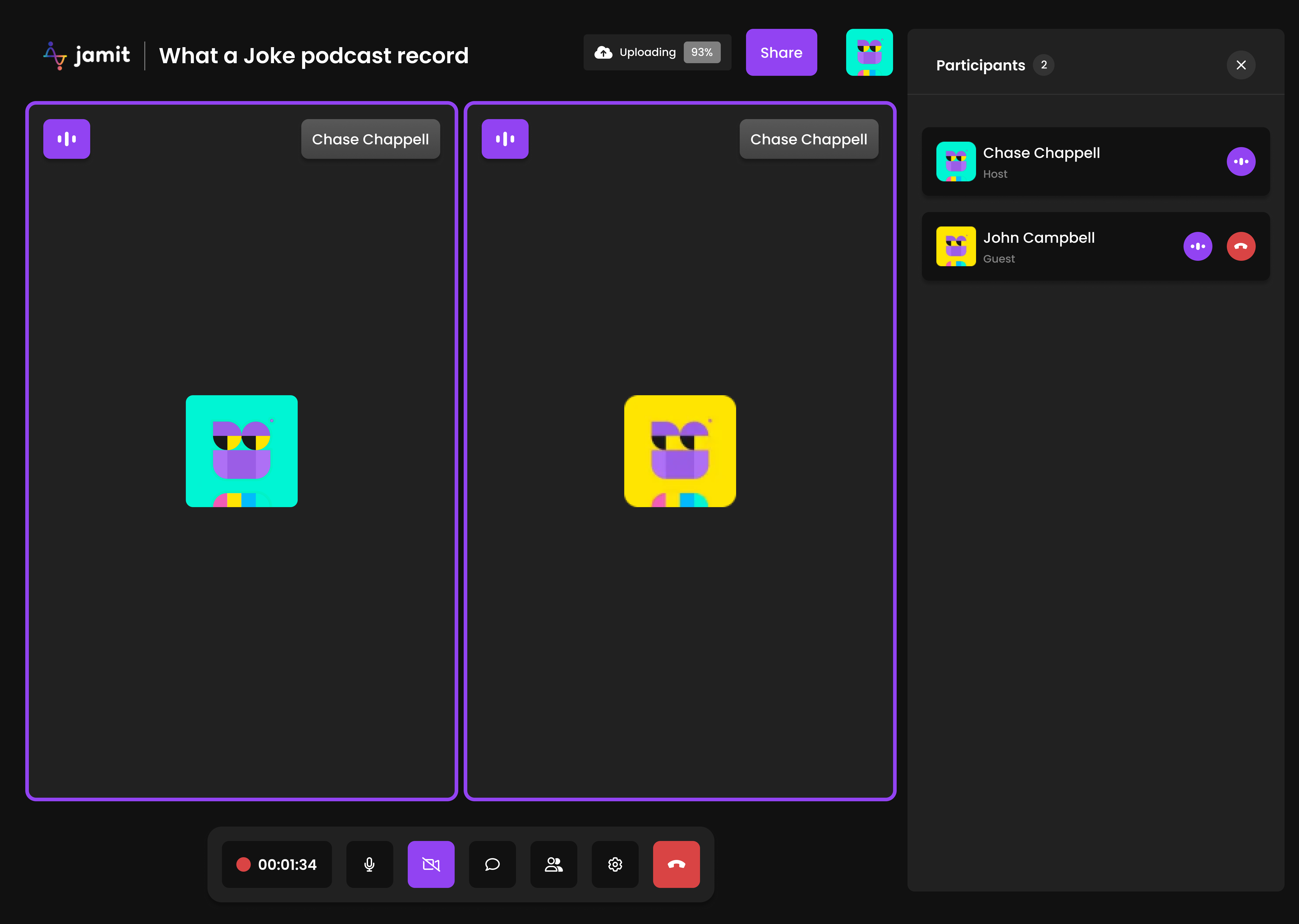 Live Recording Interface with Participant View
